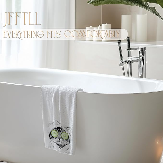 Funny Cucumber Cat Bathroom Hand Towels, Cat Mom Lady Lovers Gifts for Women, Cute Bathrobe Kitten Hand Towels for for Bathroom Washroom Restroom Decor, 16x24 Inch