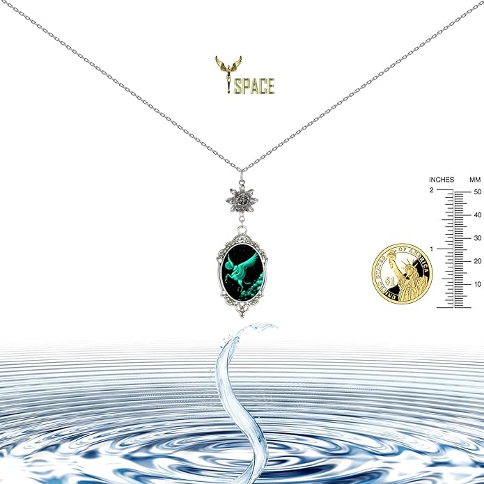 Yspace Lotus Charm Necklace Antique Decor Cameo Pendant 2 Chains Velvet Pouch for Gift