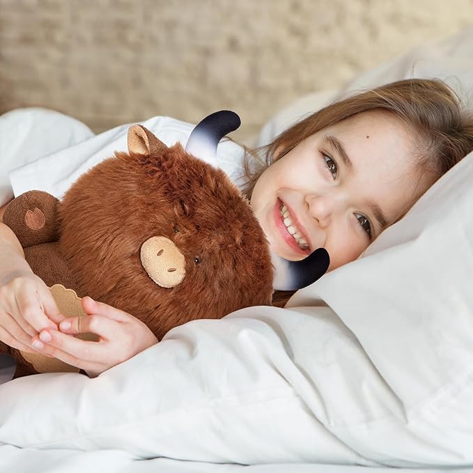 Highland Cow Plush Toys, Brown Fluffy Stuffed Animals, Squishy Doll & Plushie Pillow, Home Decor Throw Pillow Gifts for Girls (18 Inches)