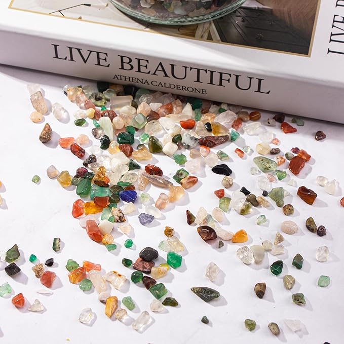 3 Lb Crystal Chips Bulk Tumbled Crushed Quartz Stones, 7 Chakra Crystal Quartz Rocks Healing Stones Pebbles for Vases Filler, Aquarium Gravel Rocks, Succulent Plants Decor