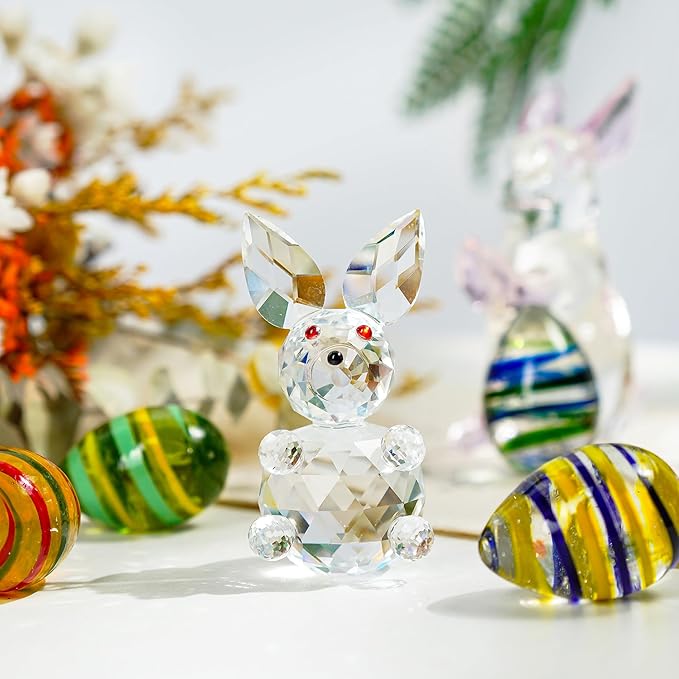 H&D HYALINE & DORA Crystal Bunny Animal Figurine,Collectibles Clear Crystal Art Rabbit Decor Statue,Glass Cute Rabbit Easter Decoration(Clear)