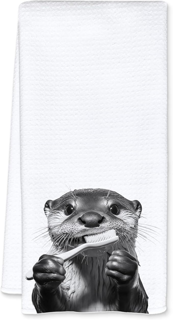 Funny Toothbrush Otter Bathroom Hand Towels, Otter Gifts Decorative Towels for Bathroom Washroom Restroom Decor, Kids Hand Towels, Otters Gifts for Women Men, 16x24 Inch