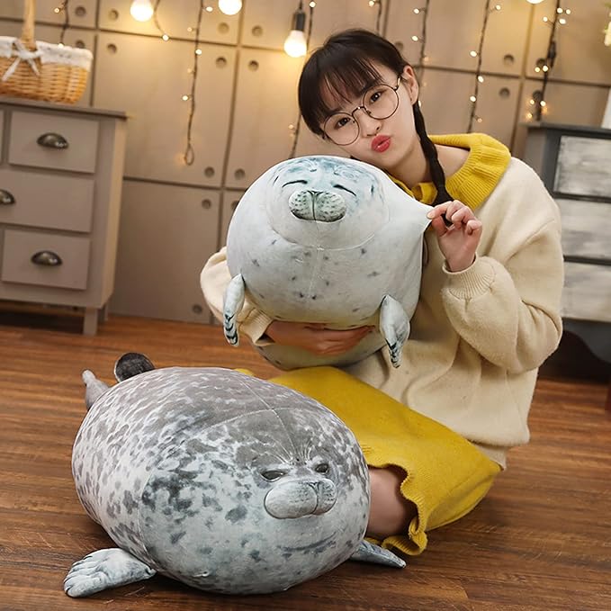 EHOTONG Cute Blob Seal Pillow, Chubby Seal Plush Hug Pillow Soft Stuffed Animal Toy (White, 15")