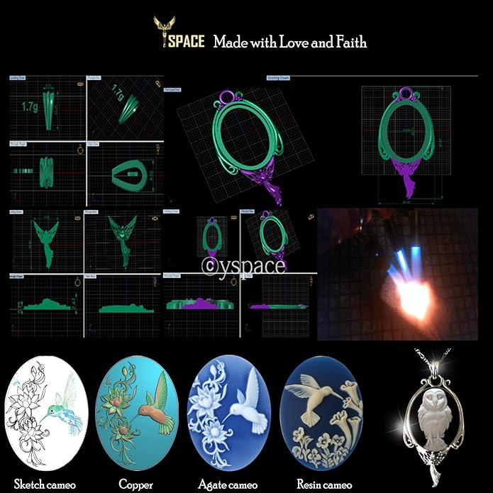 Yspace Lotus Charm Necklace Antique Decor Cameo Pendant 2 Chains Velvet Pouch for Gift