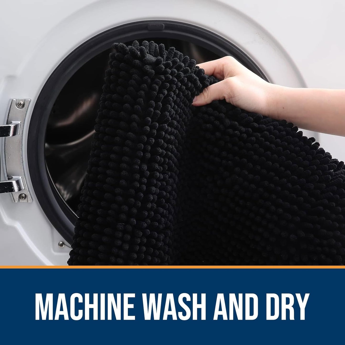 OLANLY Dog Door Mat for Muddy Paws 45x27, Absorbs Moisture and Dirt, Absorbent Non-Slip Washable Doormat, Quick Dry Chenille Mud Mat for Dogs, Entry Indoor Entryway Carpet for Inside Floor, Black