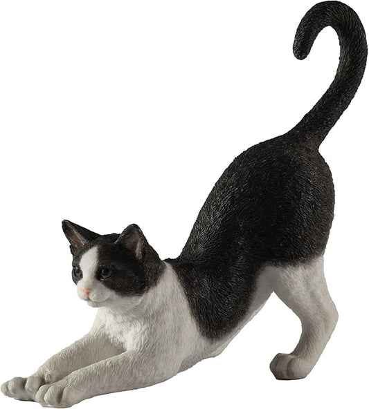 Veronese Design 4 7/8 Inch Black and White Cat Stretching Resin Hand Painted Figurine