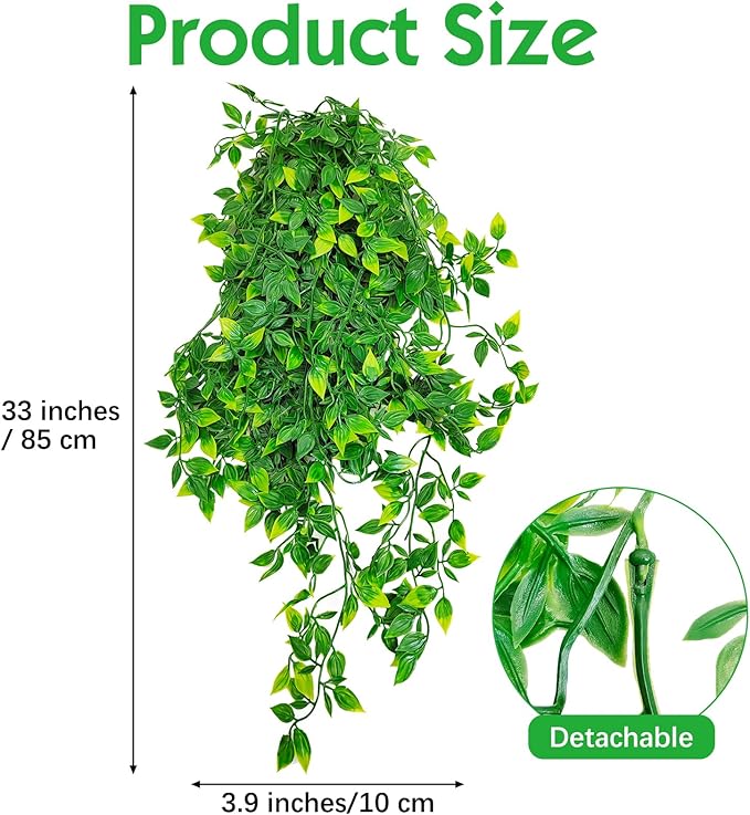 Hamiledyi Reptile Plants, 4 Pack Fake Amphibian Plants, Artificial Leaves Habitat Decorations with Suction Cup for Bearded Dragon Lizard Geckos Chameleon