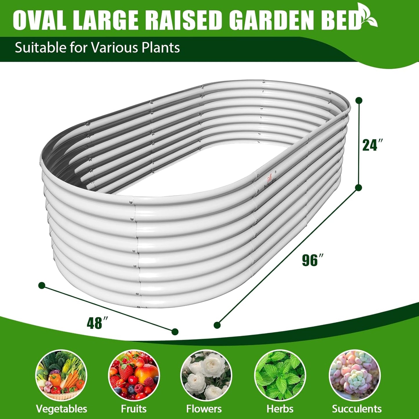 A ANLEOLIFE 8x4x2ft Galvanized Raised Garden Bed Kit, Oval Metal Deep Root Planters for Outdoor Plants Vegetables Flowers Herb, Large Bottomless, 478 Gallon Capacity- Antique White