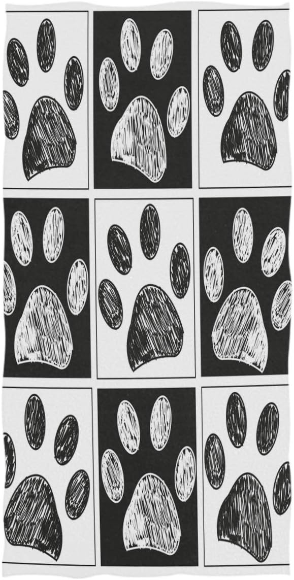 Wamika Dog Pattern Large Hand Towels Doodle Black White Dog Animals Paws Print Bath Towel Ultra Soft Highly Absorbent Multipurpose Bathroom Towel for Hand,Face,Gym,Sports and Spa Home Decor, 16x30 in