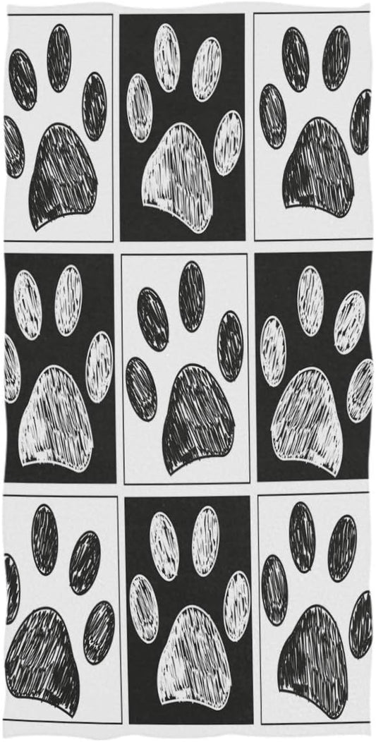 Wamika Dog Pattern Large Hand Towels Doodle Black White Dog Animals Paws Print Bath Towel Ultra Soft Highly Absorbent Multipurpose Bathroom Towel for Hand,Face,Gym,Sports and Spa Home Decor, 16x30 in