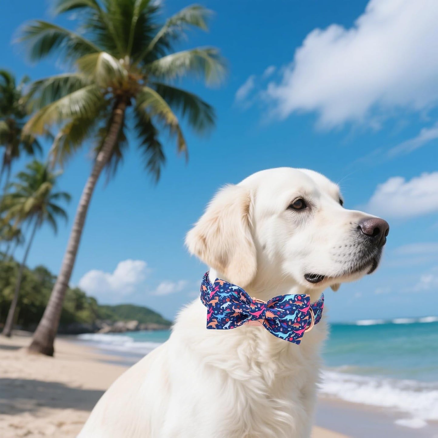 Unique style paws Cartoon Dog Collar with Bow Spring Summer Collar with Flower Dinosaur Park for Small Medium Large Boys Girls Dogs