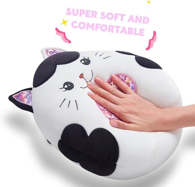 Large Cat Plush Pillow Stuffed Animal Toy,with Heart Big Size Cute Soft 13" Fat Kawaii Hugging Cuddle Huggable Adorable Plushie,Gift for Kids