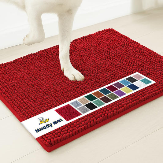 Muddy Mat® Original Dog Door Mat for Muddy Paws, Super Absorbent Microfiber, Non-Slip Washable Pet Rug, Quick Dry Chenille Entryway Carpet, Machine Washable Indoor Outdoor mat, Red 48"x72"