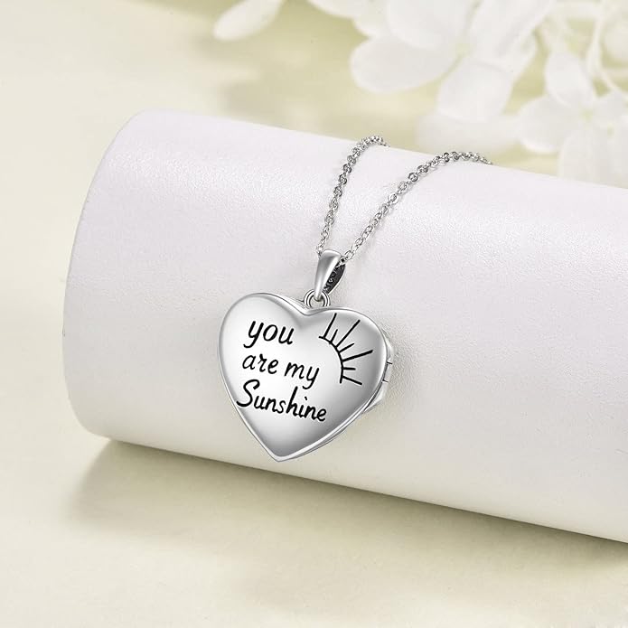 WINNICACA S925 Sterling Silver Heart Lockets Necklace That Holds Pictures Jewelry for Women Photo Pendant Necklace for Birthday Gifts