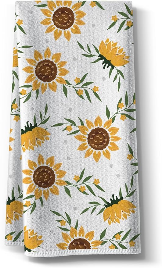Funny Kitchen Towels,Sunny Sunflower Dishcloth,16x24 Inch Spring Summer Flora Napkin,Absorbent Microfiber Hand Towel,Tea Rags for Decor,Gifts for Hostess Mom New Home Women Housewarming