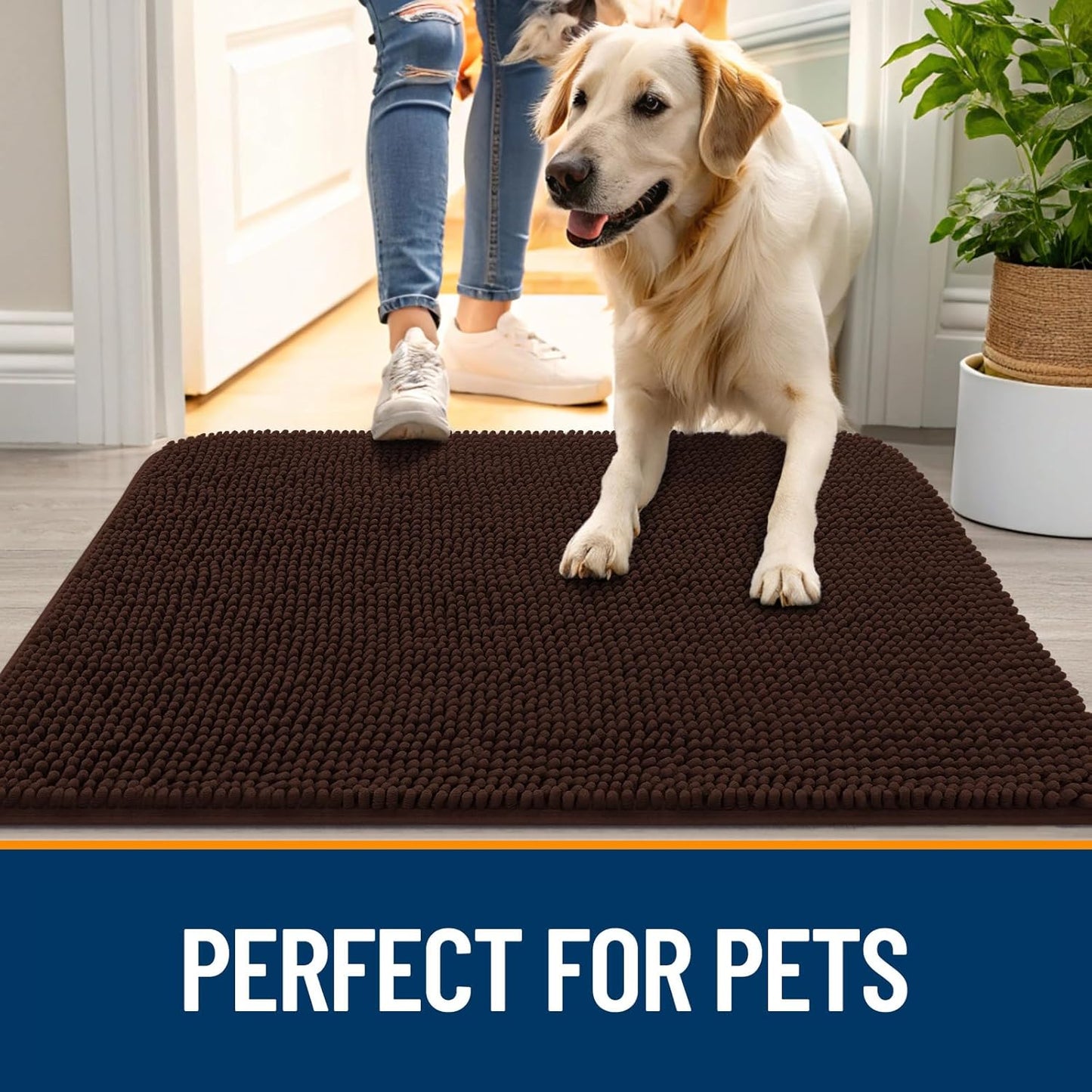 OLANLY Dog Door Mat for Muddy Paws 59x35, Absorbs Moisture and Dirt, Absorbent Non-Slip Washable Doormat, Quick Dry Chenille Mud Mat for Dogs, Entry Indoor Entryway Carpet for Inside Floor, Brown