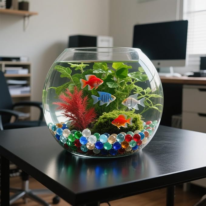 0.96LB Glass Beads Mix Colors Vase Filler Aquarium Gravel Decor Flat Glass Marbles Gems Pebbles Fish Tank Rocks Home Decorative Art Craft - 7 Colors Mixed