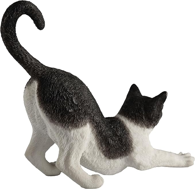 Veronese Design 4 7/8 Inch Black and White Cat Stretching Resin Hand Painted Figurine