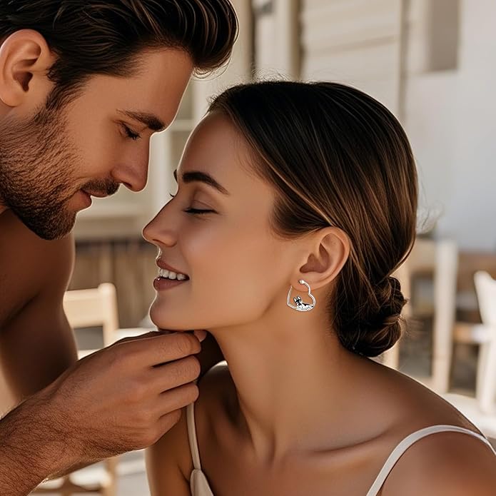 YFN Animal Earrings Sterling Silver Animal Heart Hoop Dangle Earrings Cute Jewelry Gifts for Women