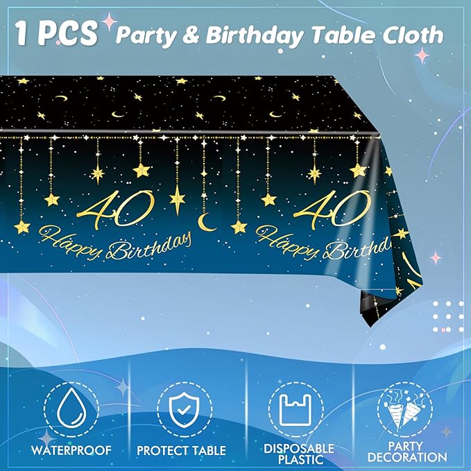 40th Birthday Party Decorations, 41Pcs Starry Galaxy Party Supplies Includes 20 Plate 20 Napkins and 1 Tablecloth, 40 Years Old Birthday Theme Party Decorations for Mens Women Birthday Party Favors