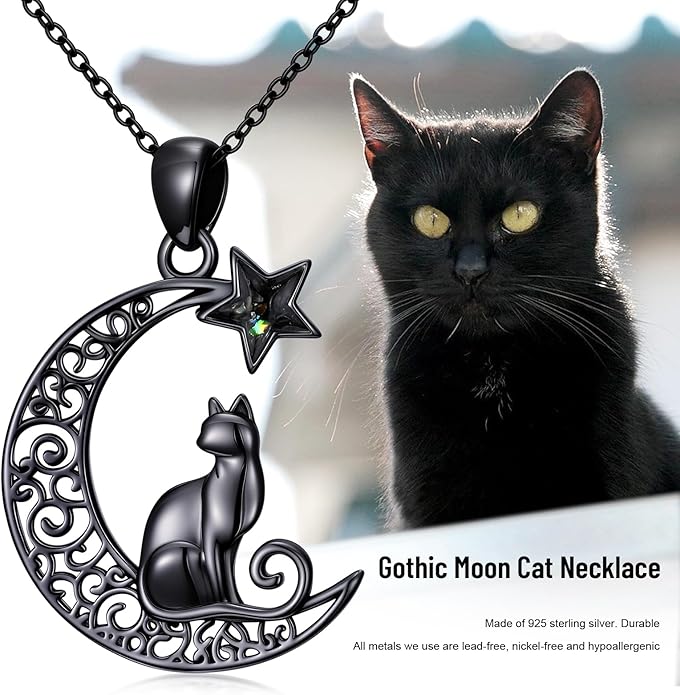 Witch Cat/Raven/Moon phase Necklace 925 Sterling Silver Celtic knot Pendant Gothic Jewelry Gifts for Women