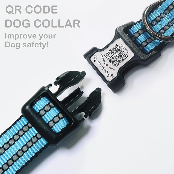 Reflective Dog Collar with Apple AirTag Holder & QR Code Pet ID Tag,Soft Nylon Adjustable Dog Tracker Collar with Safety Lock for Small Dogs (Blue, S)