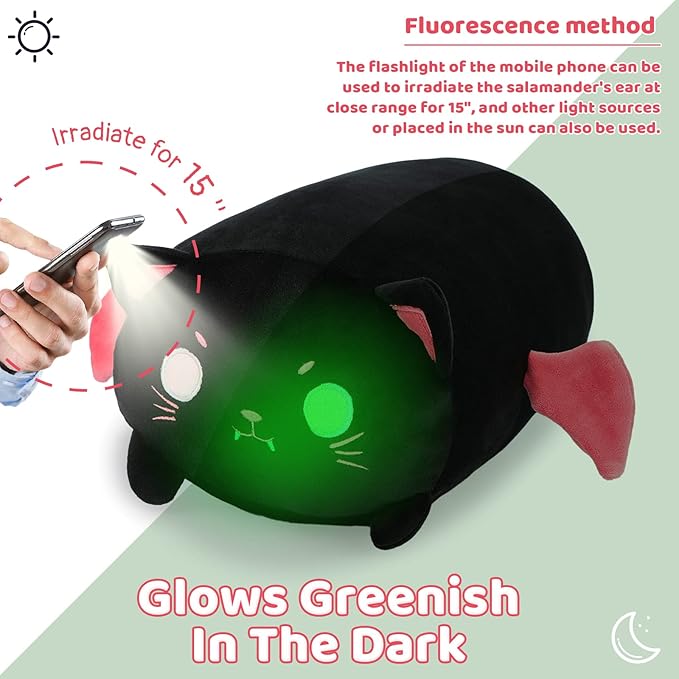 AIXINI Cute Black Cat Plush Pillow 8” Black Kitten Stuffed Animal with Luminous Eyes, Fat Soft Kawaii Plushies Hugging Plush Pillow Toy Gifts