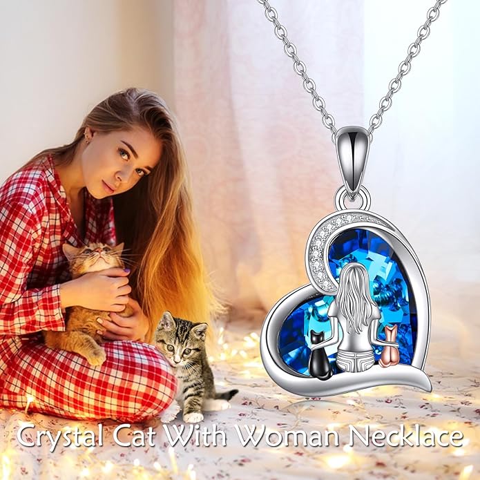 YFN Cat Necklace Sterling Silver Jewelry for Women Cat Jewelry Gifts