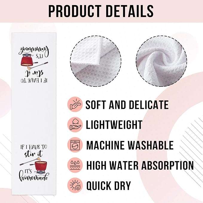 Funny Sayings Kitchen Towels If I Have to Stir It It's Homemade Dish Towels Funny Towels Gifts for Farmhouse Kitchen Decor Novelty Housewarming Gifts for Women Men Housewife Chef Friend