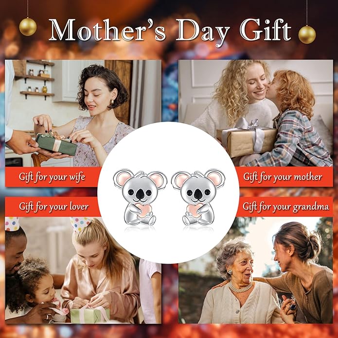 Sterling Silver Animal Stud Earrings: S925 Hypoallergenic Cute Koala Bear Cat Llama Bunny Cow Earrings for Women Koala Animal Stud Earrings Jewelry Gifts