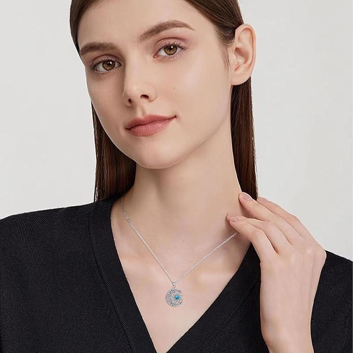 Witch Necklace 925 Sterling Silver Pentagram Triple Moon Pentacle Pendant Wiccan Pagan Jewelry Witchy Gifts for Women