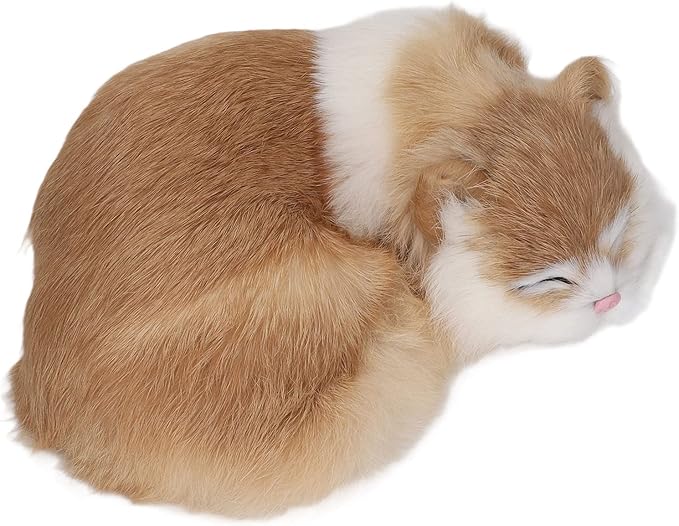Realistic Furry Sleeping Cat Figurine - Little Kitten Figure - Lifelike Animal Plush Simulation - Simulation Kitten Plush for Home and Office Decor