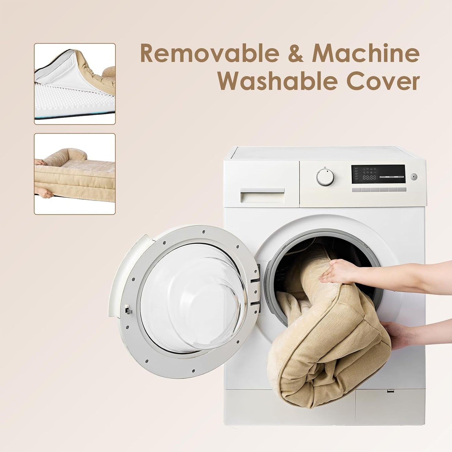 EHEYCIGA Orthopedic Dog Beds for Large Dogs, Waterproof Memory Foam Large Pet Bed with Sides, Non-Slip Bottom and Egg-Crate Foam Dog Couch Bed with Washable Removable Cover, Greige