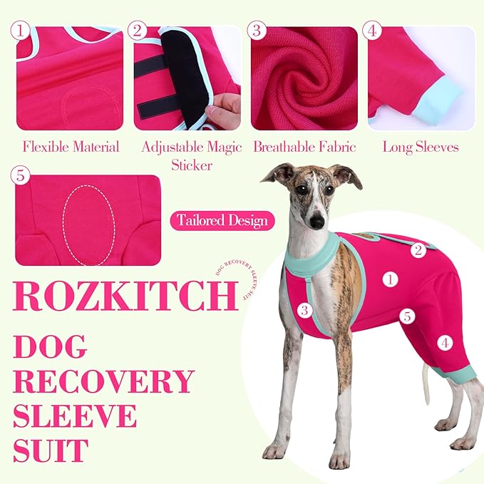 ROZKITCH Dog Surgery Leg Sleeve Rear Legs, Male Female Pet Prevent Licking Wound Elbow Knee Protector, Dog Recovery Suit Cone Collar Alternative Pants Shirt for Wound Heal Wrap Rosered L