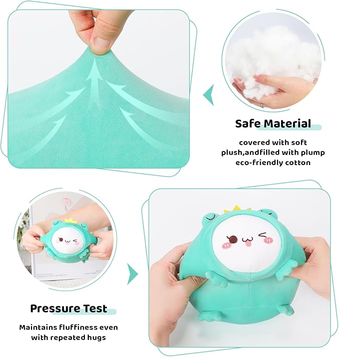 AIXINI Cute Cat Frog Plush Pillow 15.7” Kitten Froggy Stuffed Animal, Soft Kawaii Cat Plushie with Frog Outfit Costume, Hugging Plush Squishy Pillow Toy Gifts for Kids