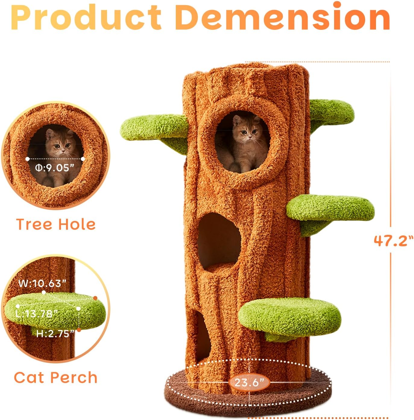 47.2'' Natural Wooden Cat Tree, Modern Cat Condo for Indoor Kitten, Multi-Level Cat Tower with Cat Perch and Scratching Pad for Multi-Cat Families