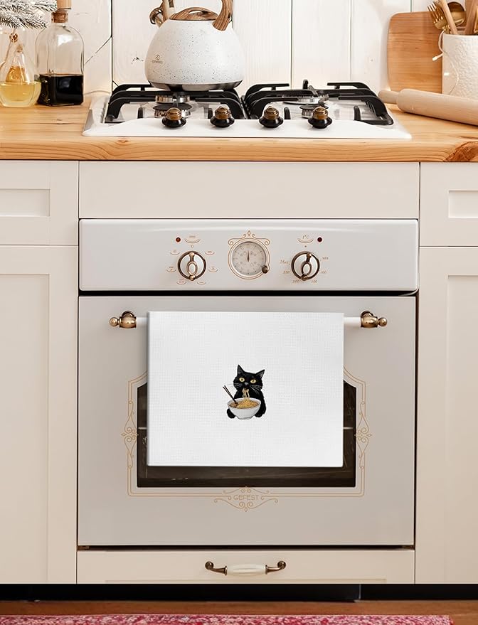 Funny Black Cats Kitchen Towels, Cat Gifts for Women Hand Towels for Bathroom Decor, Cute Black Kitten Decorative Dish Tea Towels for Kitchen, 16x24 Inch Set of 2