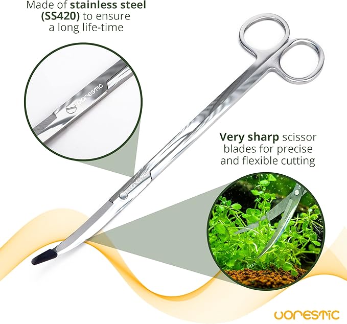 Long Aquarium Scissors for Plants 9.8 inches, Aquascaping Scissors Curved, Aquarium Plant Trimmer, Aquascape Tools, Terrarium Tools for Plants
