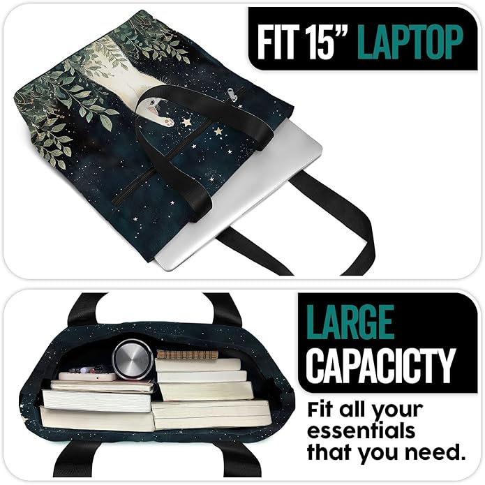 Waterproof Tote Bag with Pockets and Zipper for Work. Shoulder Bag for Women. Gift for Cat Lover Cat Owner.