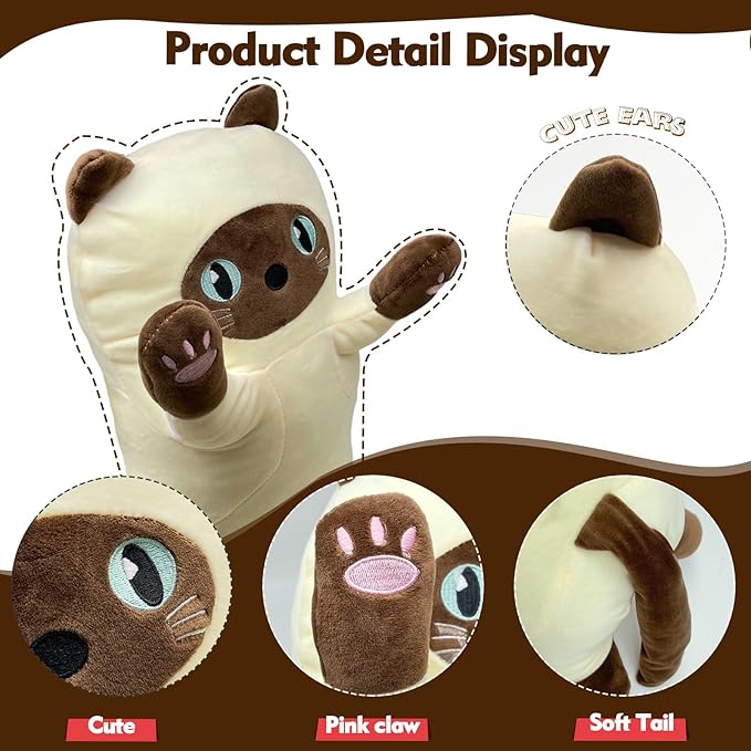 Long Cat Plush Pillow, 19.6in Cute Yellow Cat Plushie Stuffed Animals Body Pillow, Kawaii Kitten Soft Plushie Doll Toy Birthday Gift for Kids Girlfriend