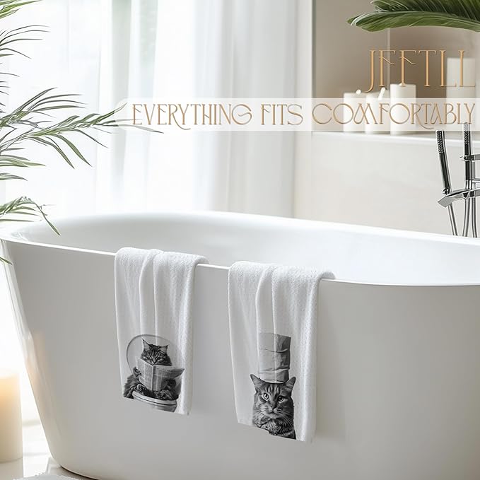 Funny Toilet Newspaper Cat Bathroom Hand Towels, Cat Mom Lady Lovers Gifts, Cute Kitty Kitten Hand Towels for for Bathroom Washroom Restroom Decor, 16x24 Inch Set of 2