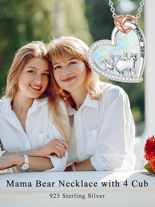 Mothers Day Gift for Mom 925 Sterling Silver Mama Bear/Dinosaur/Cat/Bird/Chicken Necklace with 1 2 3 4 5 Cubs Jewelry for Women Wife Grandma