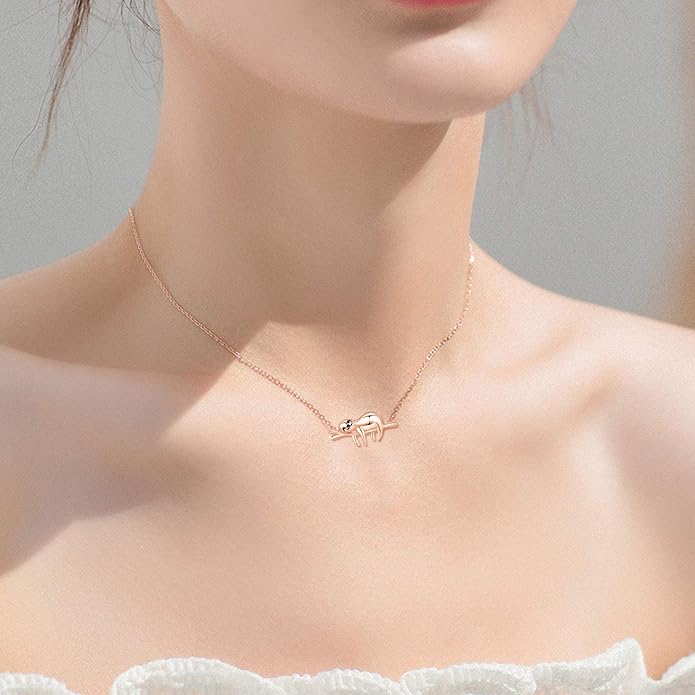 JUSTKIDSTOY Sloth Necklace Sterling Silver “Slow Down Be Happy” Slider Sloths Stuffed Animal Pendant Jewelry Charm Gifts for Women
