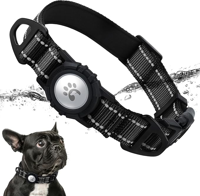 TagME Airtag Dog Collar,Waterproof Reflective Pet Collar with Airtag Holder,Soft Padded and Double D-Rings for Puppy,Black
