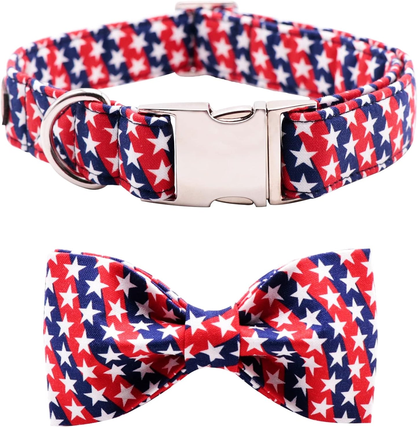 Lionet Paws Patriotic Dog and Cat Collar with Bowtie, 4th of July, Soft and Comfortable, Adjustable Collar for Puppies and Cats, Neck 7-11 inches