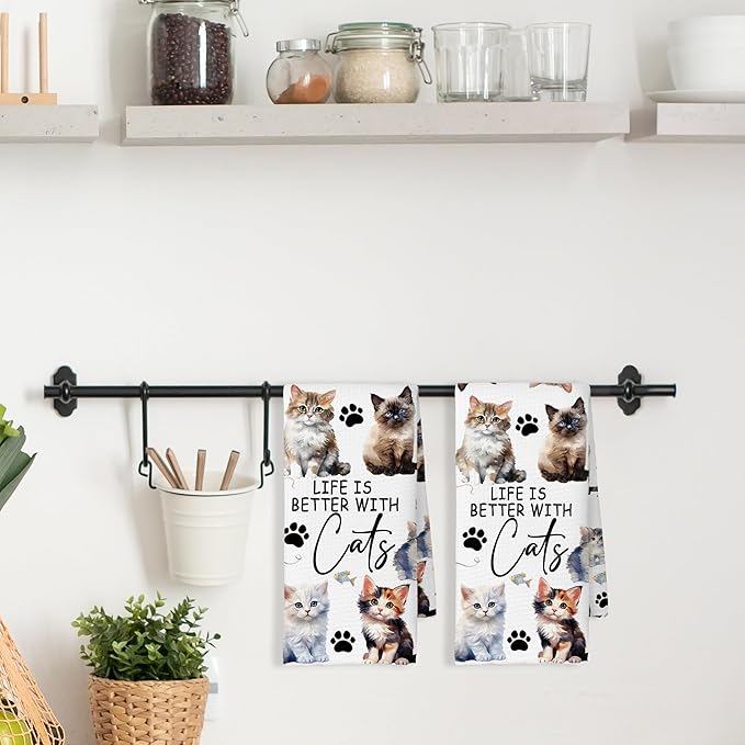Watercolor Cat Kitchen Towels Set of 2, Cats Gifts for Women Cat Lovers, Cats Owner Gifts Decoration Tea Towels Kitchen Hand Towels 16x24 Inch