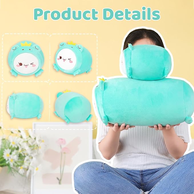 AIXINI Cute Cat Frog Plush Pillow 8” Kitten Froggy Stuffed Animal, Soft Kawaii Cat Plushie with Frog Outfit Costume, Hugging Plush Squishy Pillow Toy Gifts for Kids