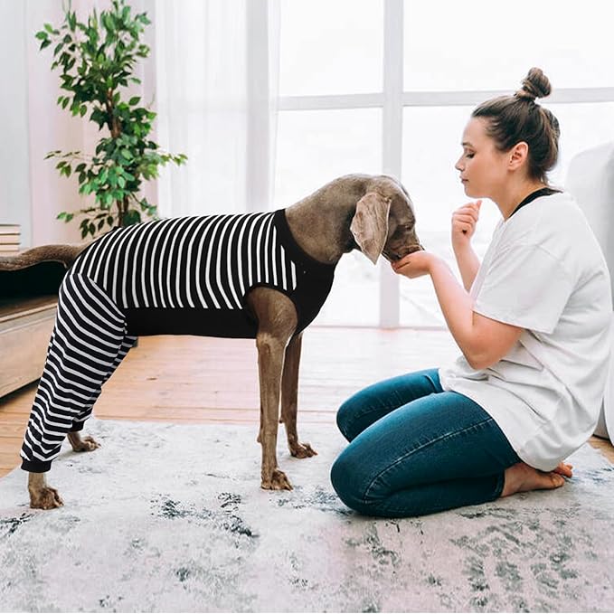 Kuoser Dog Recovery Suit, Anti Licking Dogs Rear Leg Sleeve, Abdominal Dog Surgical Suit with Pants Cover Protect Wounds, Dogs Elbow Protector Soft Pet Surgery Onesie Cone Alternative, Black XL