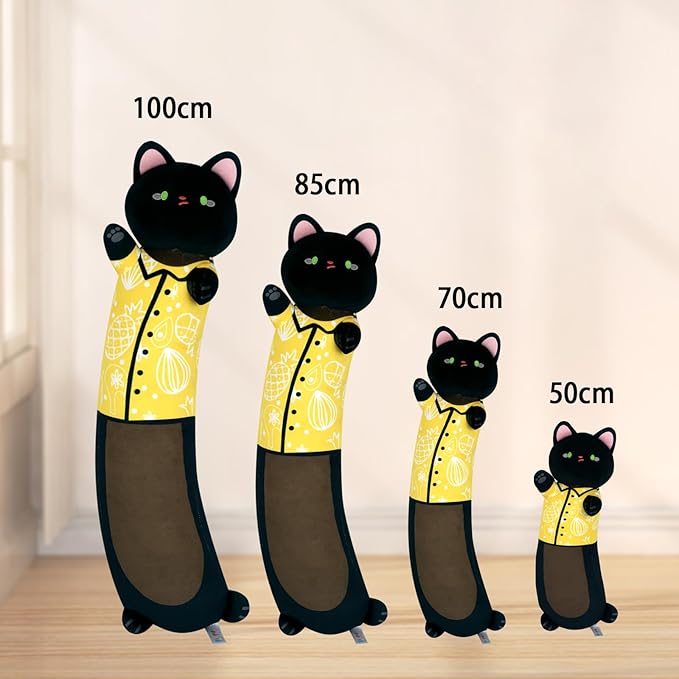 Long Cat Plush Pillow, Cat Stuffed Animals, Big Cat Throw Pillow, Black Sleeping Cat Doll Large Kitty Plush Pillow, Soft Plush Cat-Shaped Cushion for Kids and Cat Lovers, 20"