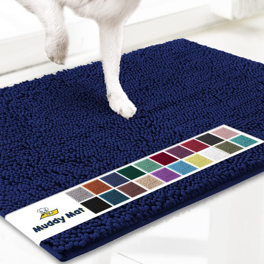 Muddy Mat® Original Dog Door Mat for Muddy Paws, Super Absorbent Microfiber, Non-Slip Washable Pet Rug, Quick Dry Chenille Entryway Carpet, Machine Washable Indoor Outdoor mat, Navy Blue 24"x96"